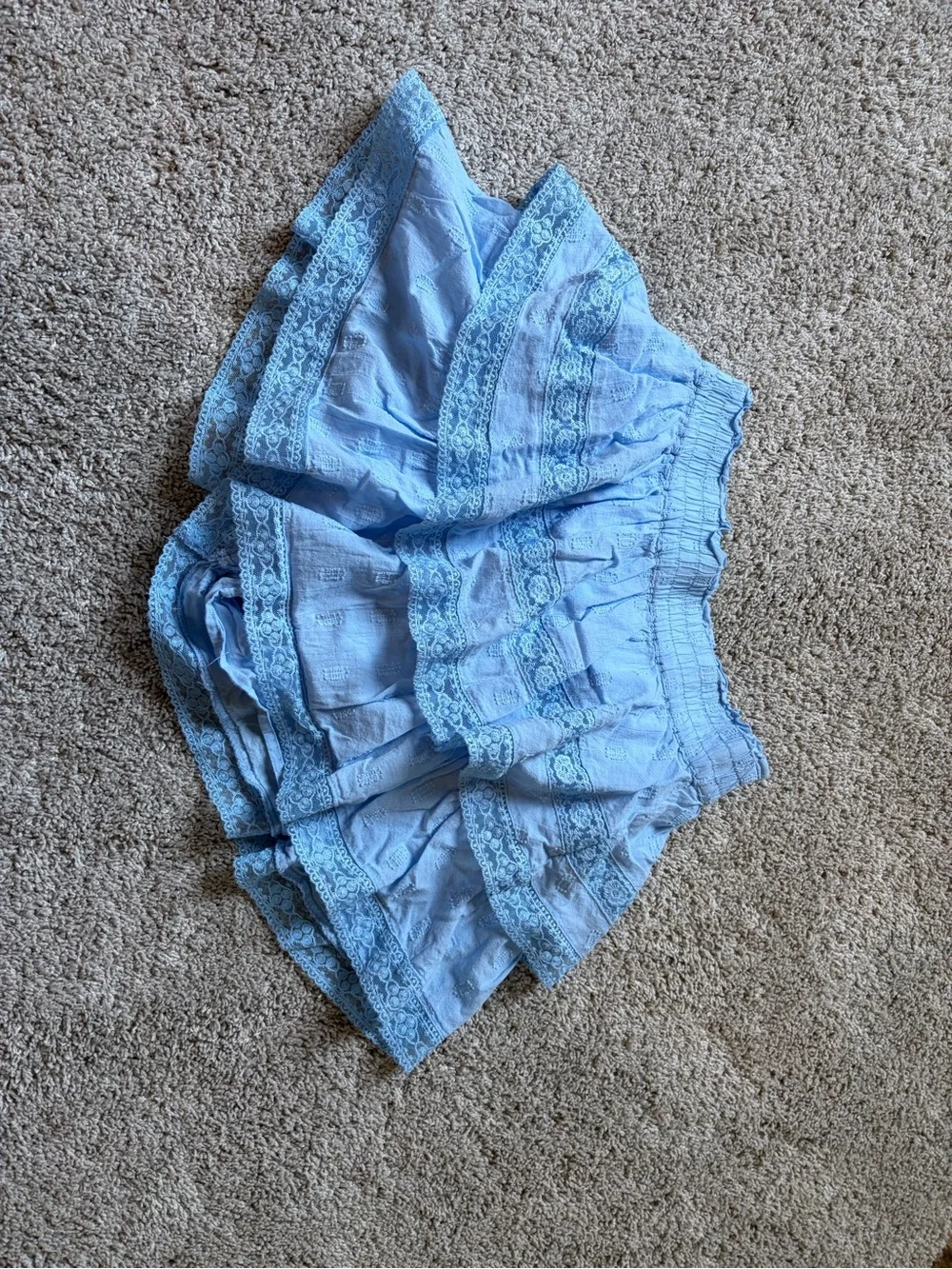 Altar'd State Light Blue Lace-Trim Tiered Shorts